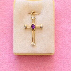 🙏 NWT✨ Stunning 14K PURE Gold  Spanish Cross Pendant with Amethyst ✨